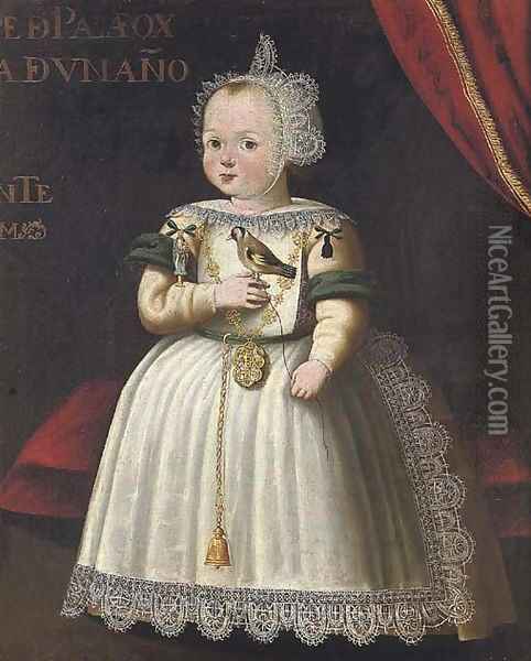 Portrait of a young girl from the Palafox family, aged 1 Oil Painting - Bartolome Gonzalez Y Serrano