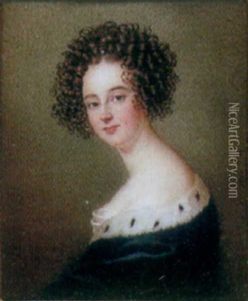 Portrait Of A Lady Of The Fitzherbert Family, In Ermine-trimmed Black Robes, Her Brown Hair Tightly Curled Oil Painting - Sophie Lienard