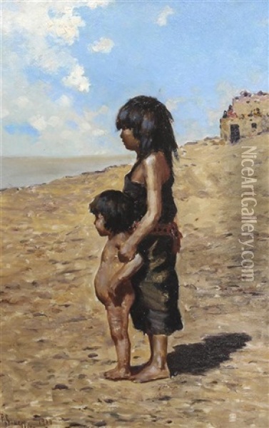 Two Indian Children Oil Painting - Frank Paul Sauerwein