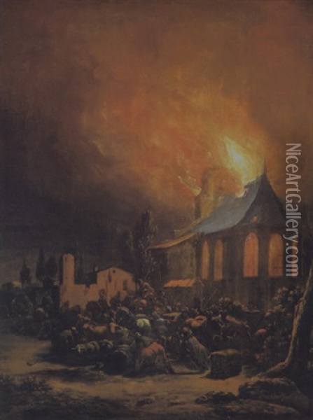 Nachtliche Feuersbrunst Oil Painting - Egbert Lievensz van der Poel