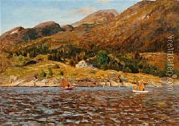 A Summer Day In Alesund, Norway Oil Painting - Adelsteen Normann