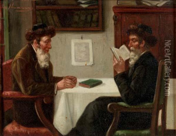 Eine Schwierige Stelle: Jewish Scholars Oil Painting - Josef Neumann