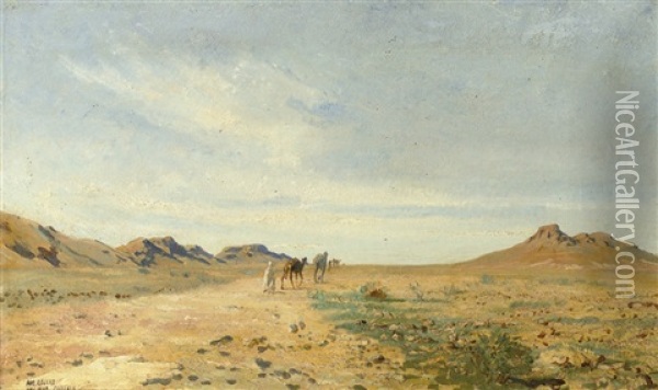 A Traveller In The Desert Of Chellala, Algeria Oil Painting - August Johannes le Gras