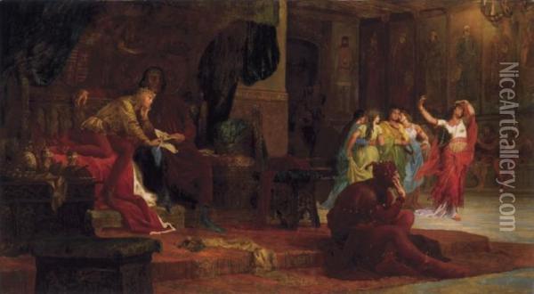 The Court Of King Laszlo 5th Oil Painting - Bertalan Szekely Von Adamos