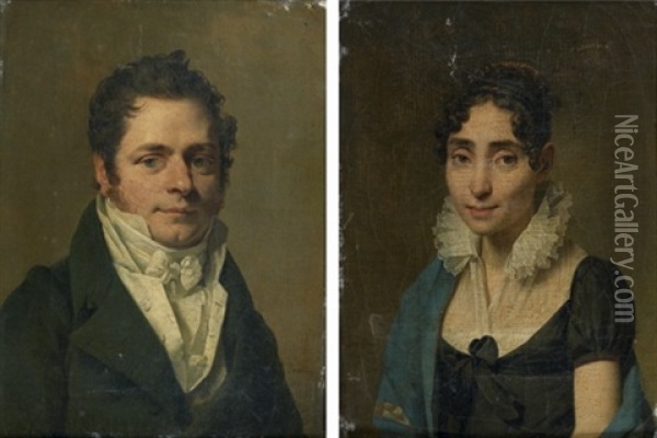 Portrait De Femme (+ Portrait D'homme; Pair) Oil Painting - Michel Martin Drolling