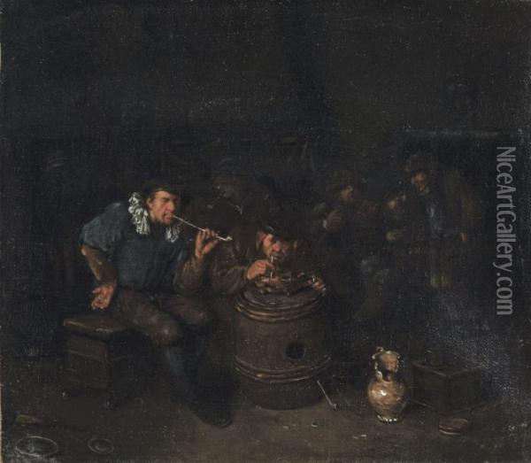 Kroegtafereel Met Rokers Oil Painting - Egbert Ii Van Heemskerck