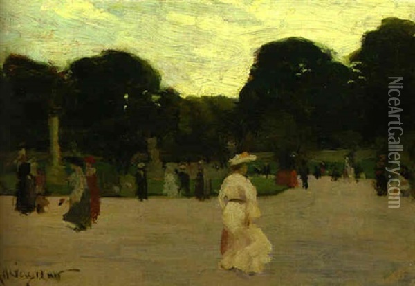 A Walk Through The Park, Paris Oil Painting - Clarence Alphonse Gagnon