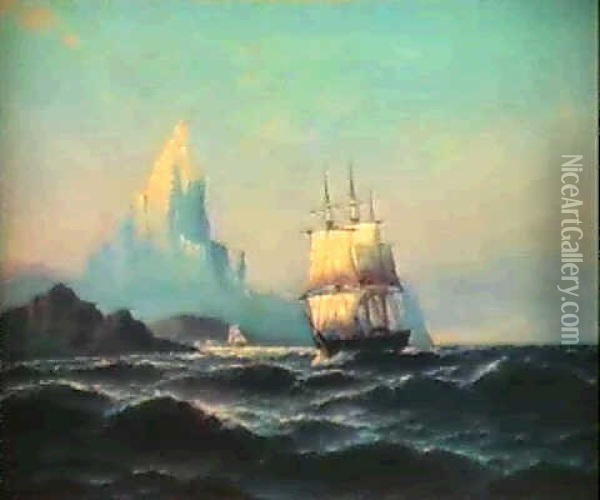 Merchant Shipping Off A Rocky Coast Oil Painting - Carl Ludwig Bille