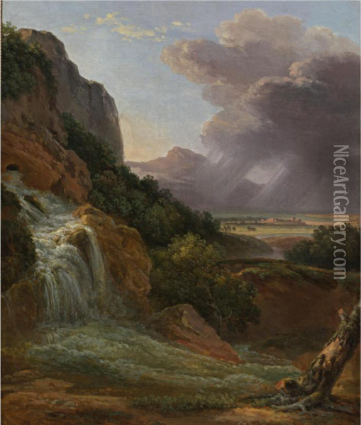 Landscape With Waterfall Oil Painting - Prosper Francois Barrigues De Fontainieu