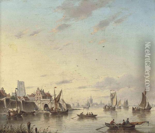 Shipping At A Dutch Port Oil Painting - Petrus Augustus Beretta