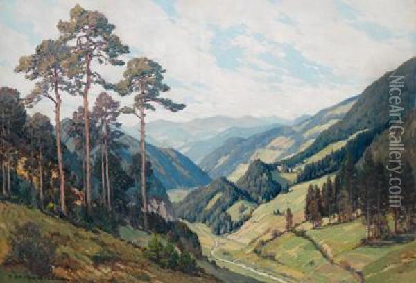 Blick Ins Tal Oil Painting - Peter Grabwinkler