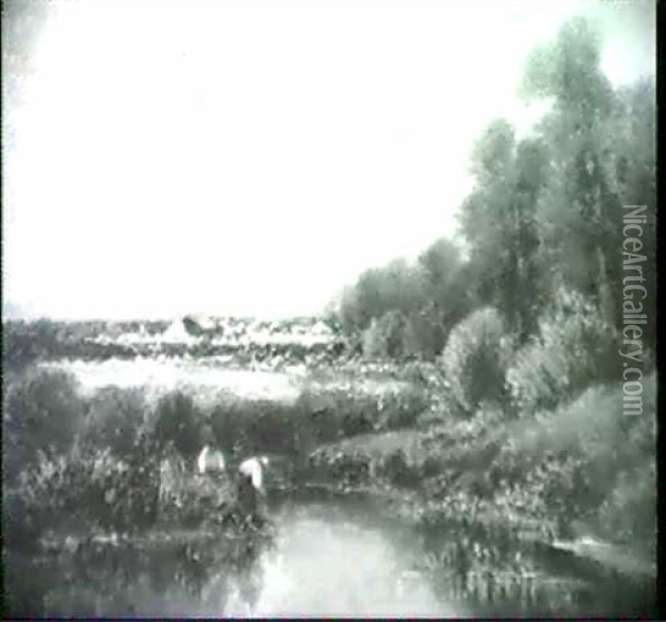 Bauern Am Verschilften Flussufer Oil Painting - Leon Victor Dupre