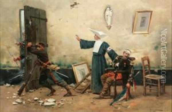 Soldiers Haven In A Convent Oil Painting - Jules Monge