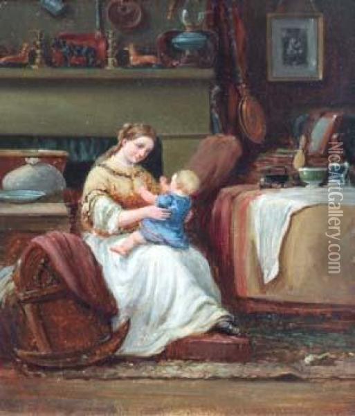 Mother And Child Oil Painting - William De Friston