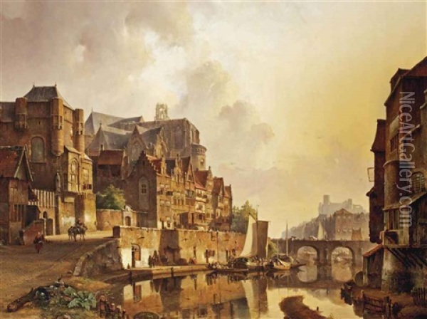 A Capriccio View Of A Dutch Town Oil Painting - Kasparus Karsen