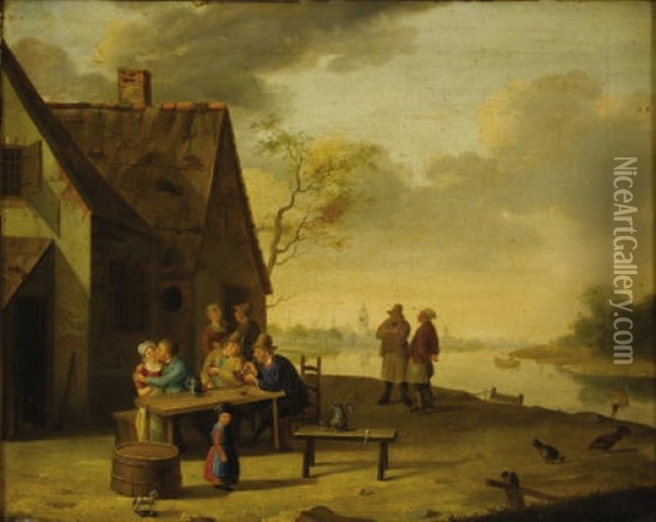 Outside The Tavern Oil Painting - Jan Hendrik van Grootvelt