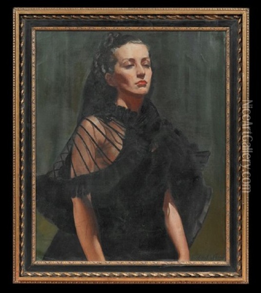 Portrait Of An Elegant Woman In Black Oil Painting - Frederick Warren Freer
