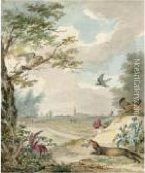 Landscape With A Hunting Weasel Mobbed By Birds Oil Painting - Aert Schouman