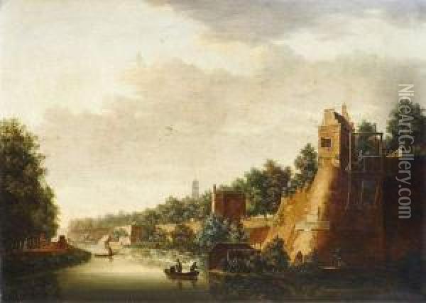 Vue D'une Ville Fortifiee Devant Un Canal Oil Painting - Pieter Jacobsz. Van Liender