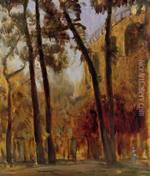 View of the Arcade Wall of the Henschel Gardens from Karlsaue Kassel Oil Painting - Louis Kolitz