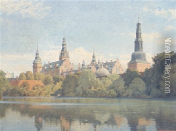 A Palace Beside A River Oil Painting - Jakob Hansen