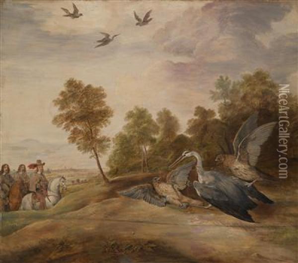 The Falcon Hunt Of Governor Archduke Leopold William Oil Painting - David The Younger Teniers