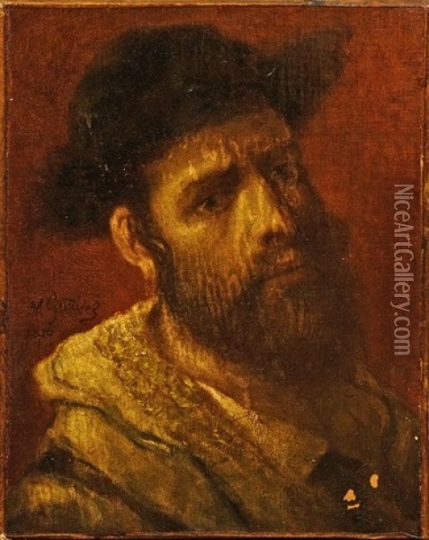 Portrait D'un Jeune Juif Portant Son Chale De Prieres Oil Painting - Moritz Gottlieb
