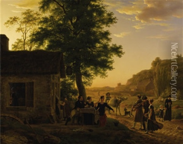 Les Musiciens Ambulantes - The Strolling Musicians Oil Painting - Antoine Beranger