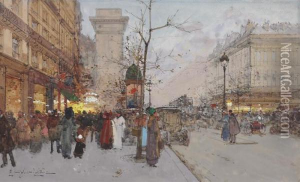 La Porte Saint-denis, Paris Oil Painting - Eugene Galien-Laloue
