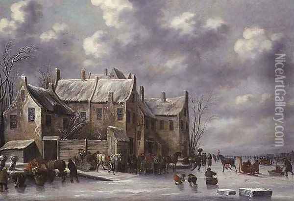 Winter Scene with View at Medemblik Oil Painting - Thomas Heeremans