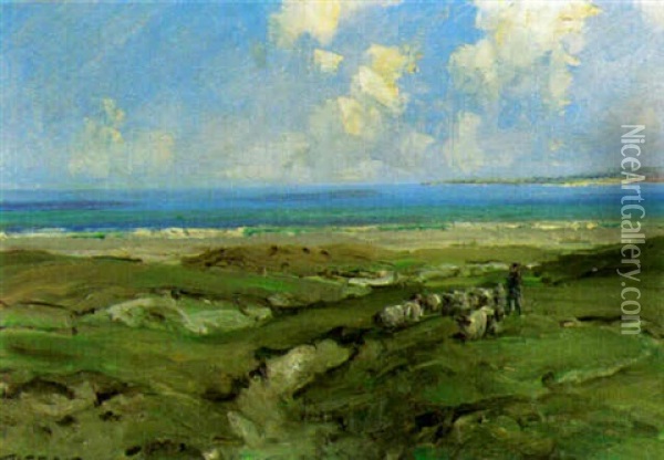 A Shepherd By A Strand Oil Painting - James Humbert Craig