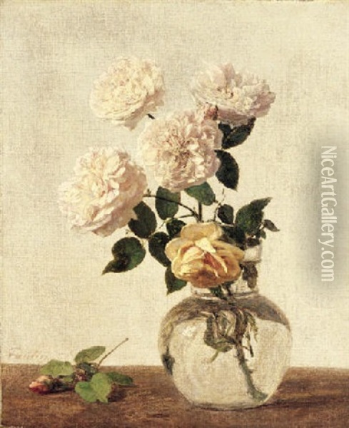 Fleurs, Roses De La Malmaison Oil Painting - Henri Fantin-Latour
