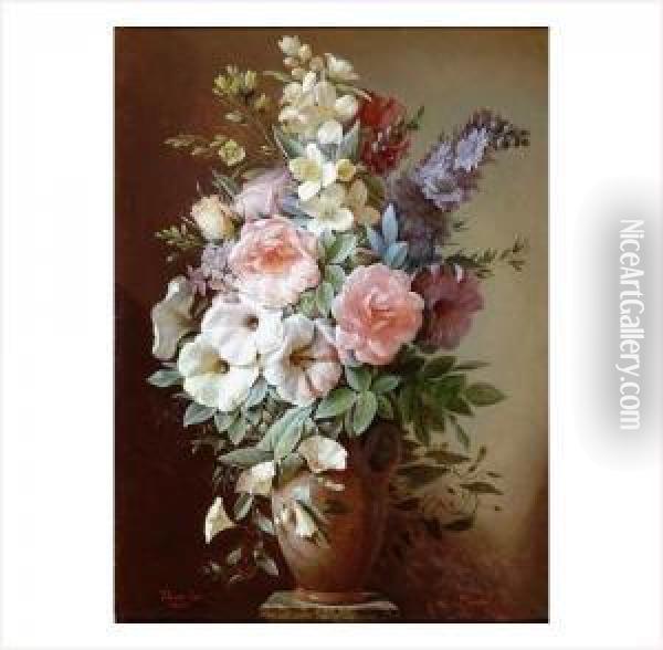 Nature Morte Au Vase De Fleurs Sur Un Entablement Oil Painting - Augustin Alexandre Thierriat