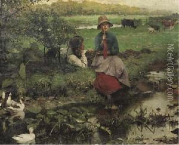 Aux Bords Du Ruisseau: Romance By A Brook Oil Painting - Evariste Carpentier
