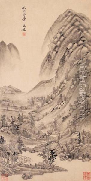Landscape After Huang Gongwang Oil Painting - Wang Jian