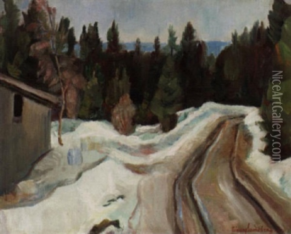 Vei Med Sne Oil Painting - Einar Sandberg