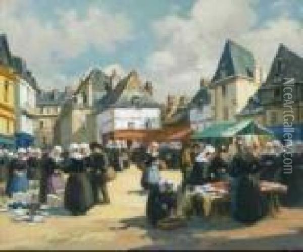 Marche De Quimper Oil Painting - Henri Alphonse Barnoin
