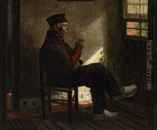 Pfeifenraucher, Auf Einem Stuhl Am Fenster Sitzend Oil Painting - Walter Firle
