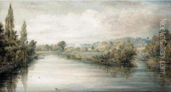 View From Maidenhead Bridge, Cleveden In The Distance Oil Painting - George Frederick Prosser