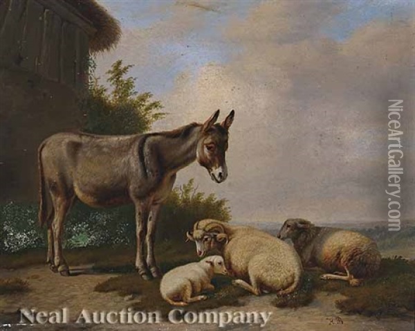 Burro With Sheep Oil Painting - Hermann Bayer