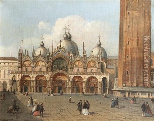 Figures In St. Mark's Square, Venice Oil Painting - Carlo Grubacs