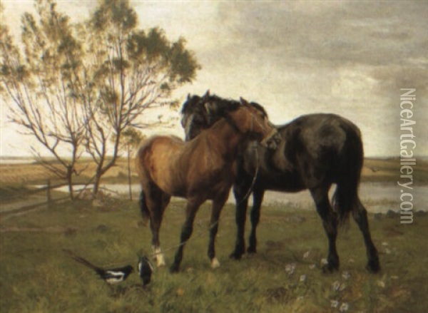 Horses In A Meadow Oil Painting - Vilhelm Theodor Fischer