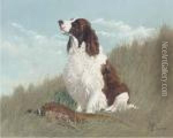 A Gundog With A Partridge Oil Painting - John Arnold Wheeler