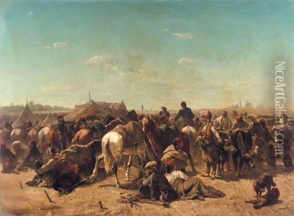 Ottoman Encampment Oil Painting - Adolf Schreyer