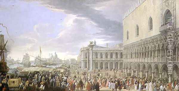 The Arrival of the Fourth Earl of Manchester in Venice in 1707 Oil Painting - Luca Carlevaris