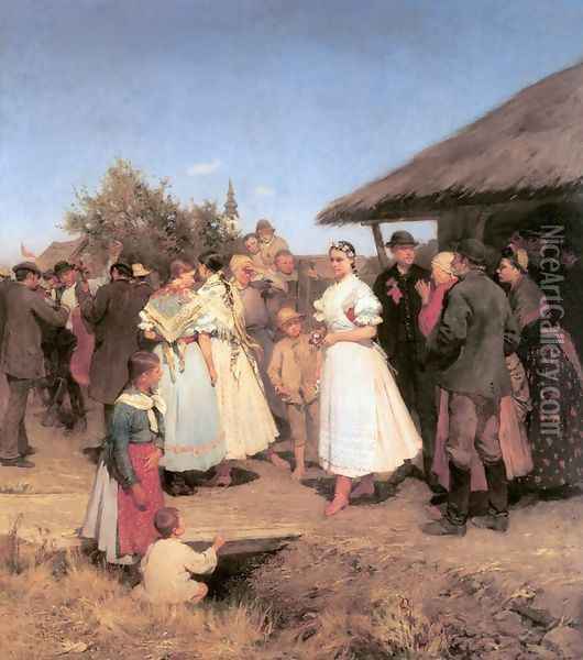 Eskuvoi menet, 1888 Oil Painting - Lajos Deak-Ebner