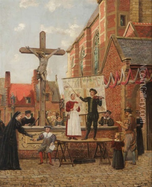 Oud Antwerpen, De Liedjeszanger Oil Painting - Constant Aime Marie Cap