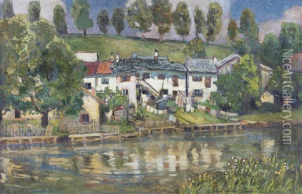 Hauser Am Fluss Oil Painting - Richard Kaiser