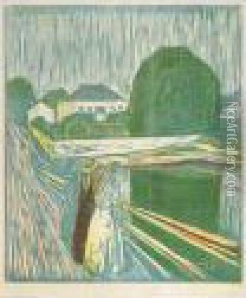 The Girls On The Bridge (woll 628 Ii; Schiefler 488) Oil Painting - Edvard Munch