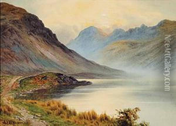 Untitled - Mountain Lake At Dusk Oil Painting - Edward Horace Thompson